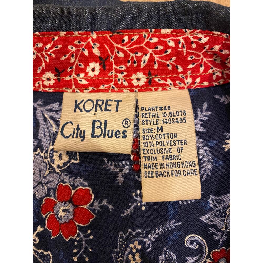 Vintage 80s Denim Patchwork Red White Blue Patriotic 4th of July Blouse, Medium - Picture 5 of 6